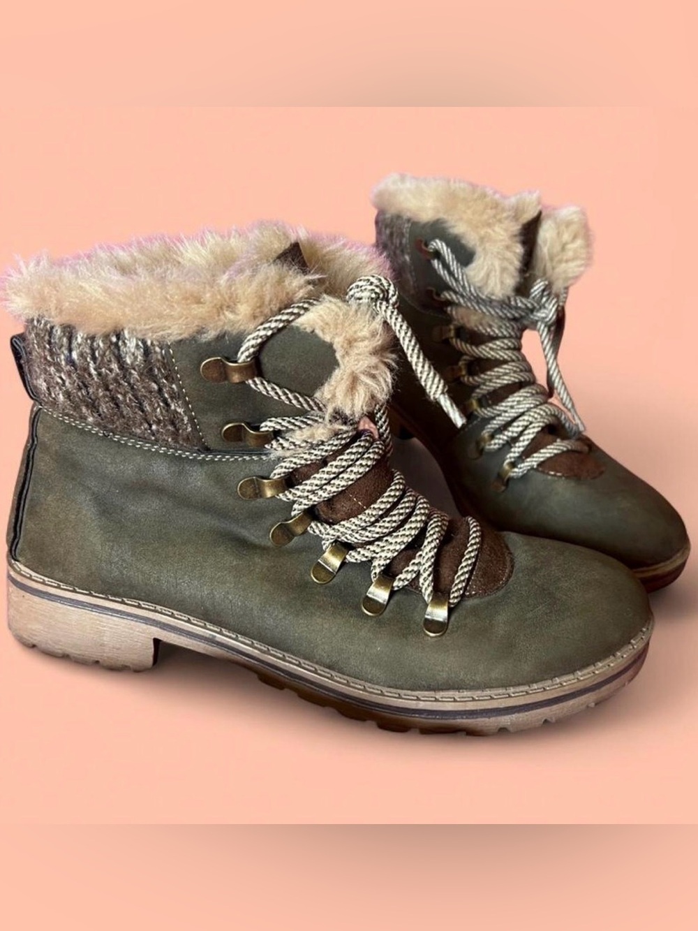 Cozy Faux-Fur Lined Olive Winter Hiker Boots